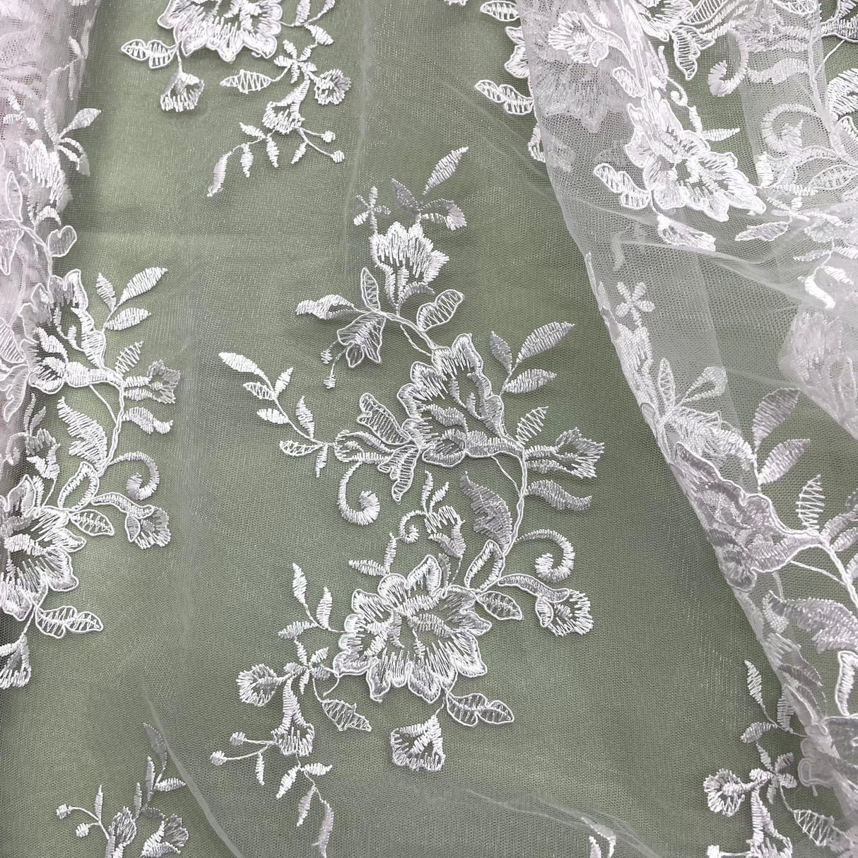Corded Floral Lace Fabric Ivory