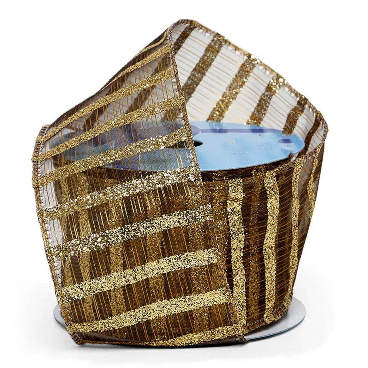 Sparkling Stripes On Sheer Wired Ribbon 2 1/2 '' X 10 yd Old Gold Color 1 / roll