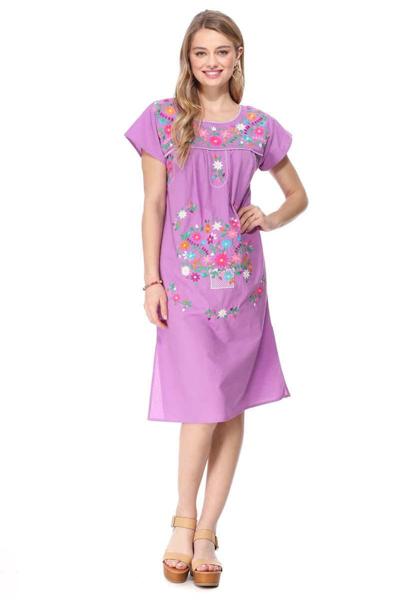 Unik Embroidered Traditional Mexican Dress Cotton Fabric - Detailed Embroidery, Multiple Colors, S-M-L-XL-2XL-3XL (1 Piece)