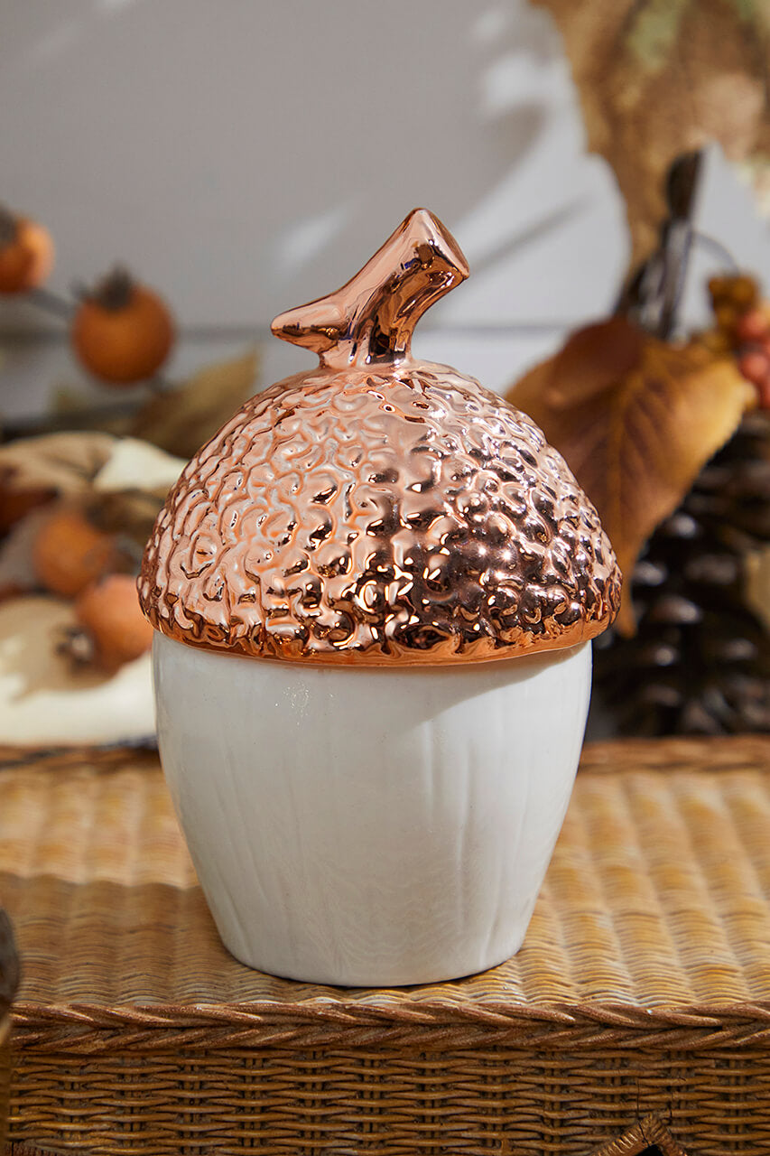 Large Top Ceramic Metallic Acorn Container