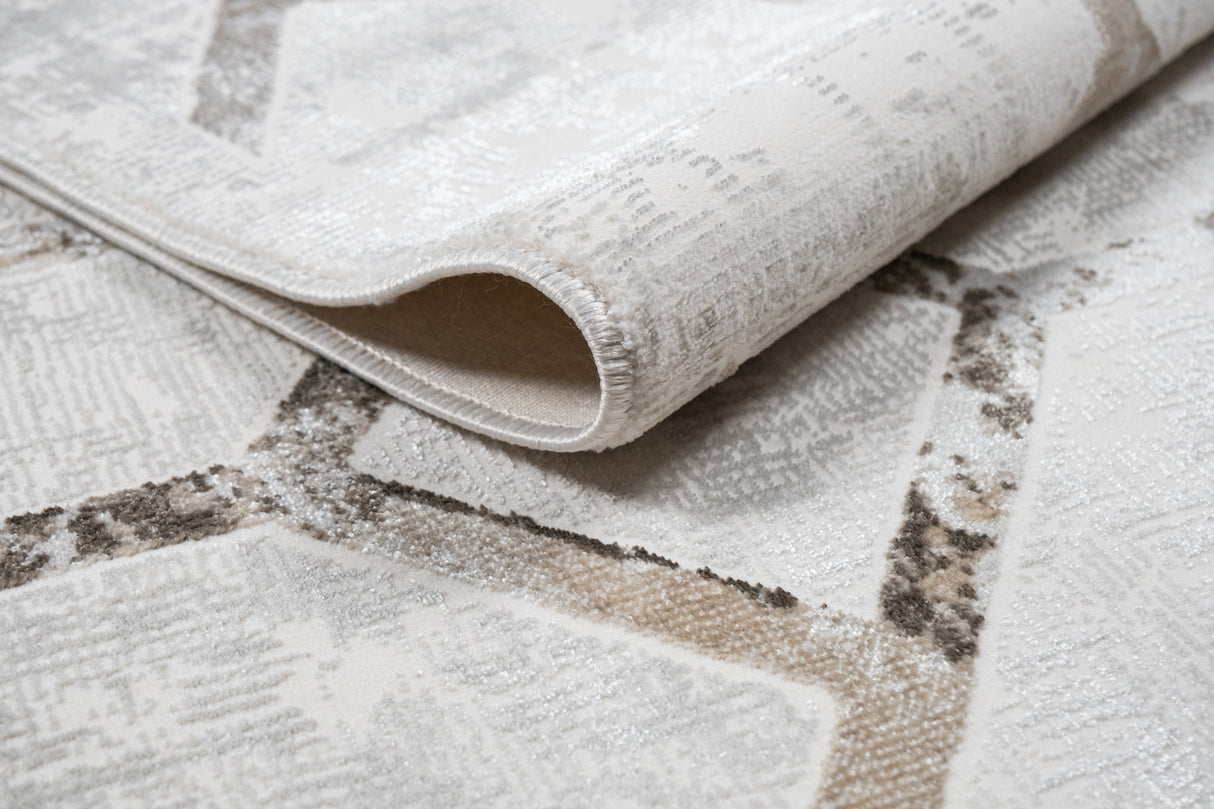 Jade 41 Brown Cream Polyester Viscose Fabric - Brown/Cream, Machine Loom, Made In Turkey, 7' 8" X 10' 5" (1 Piece)