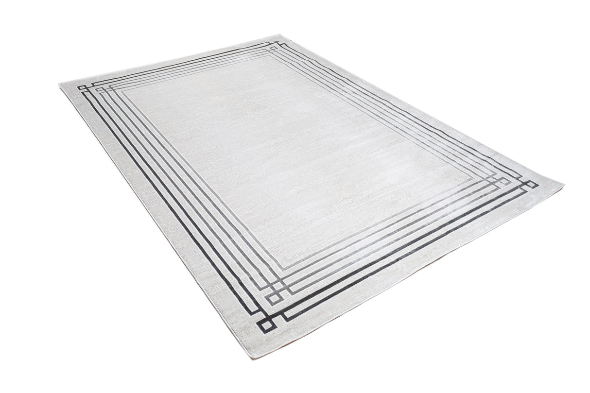 Jade 42 Polyester Shiny Viscose Area Rug - Ivory, D.Grey/Cream, 9' 8" X 13' (1 Unit)
