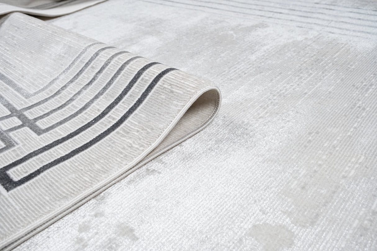 Jade 42 Polyester Shiny Viscose Area Rug - Ivory, D.Grey/Cream, 9' 8" X 13' (1 Unit)