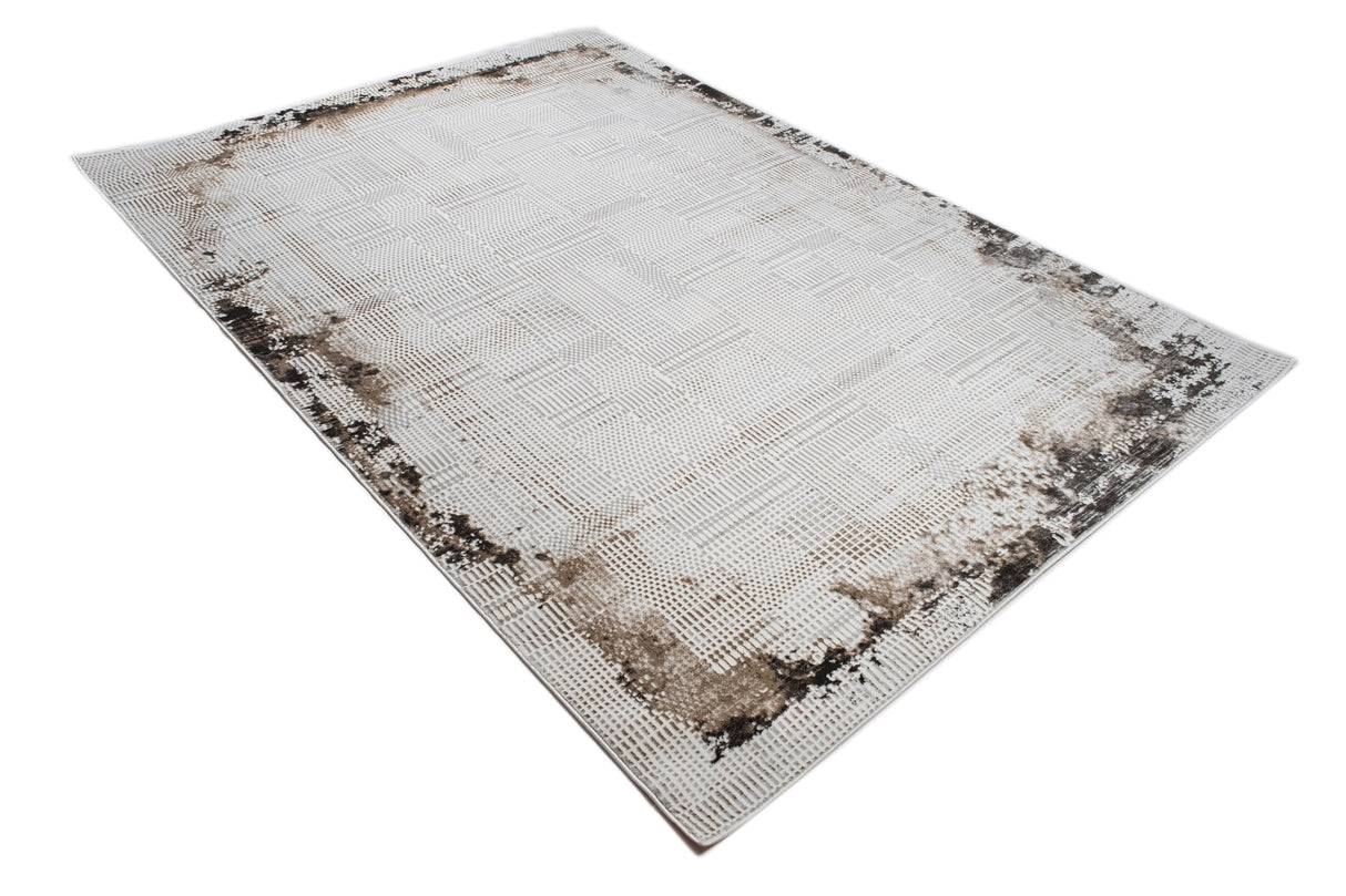 Jade 50 Brown/Cream Area Rug - Brown/Cream, 100% Polyester/Shiny Viscose, Machine Loom, Made In Turkey (9' 8" X 13')