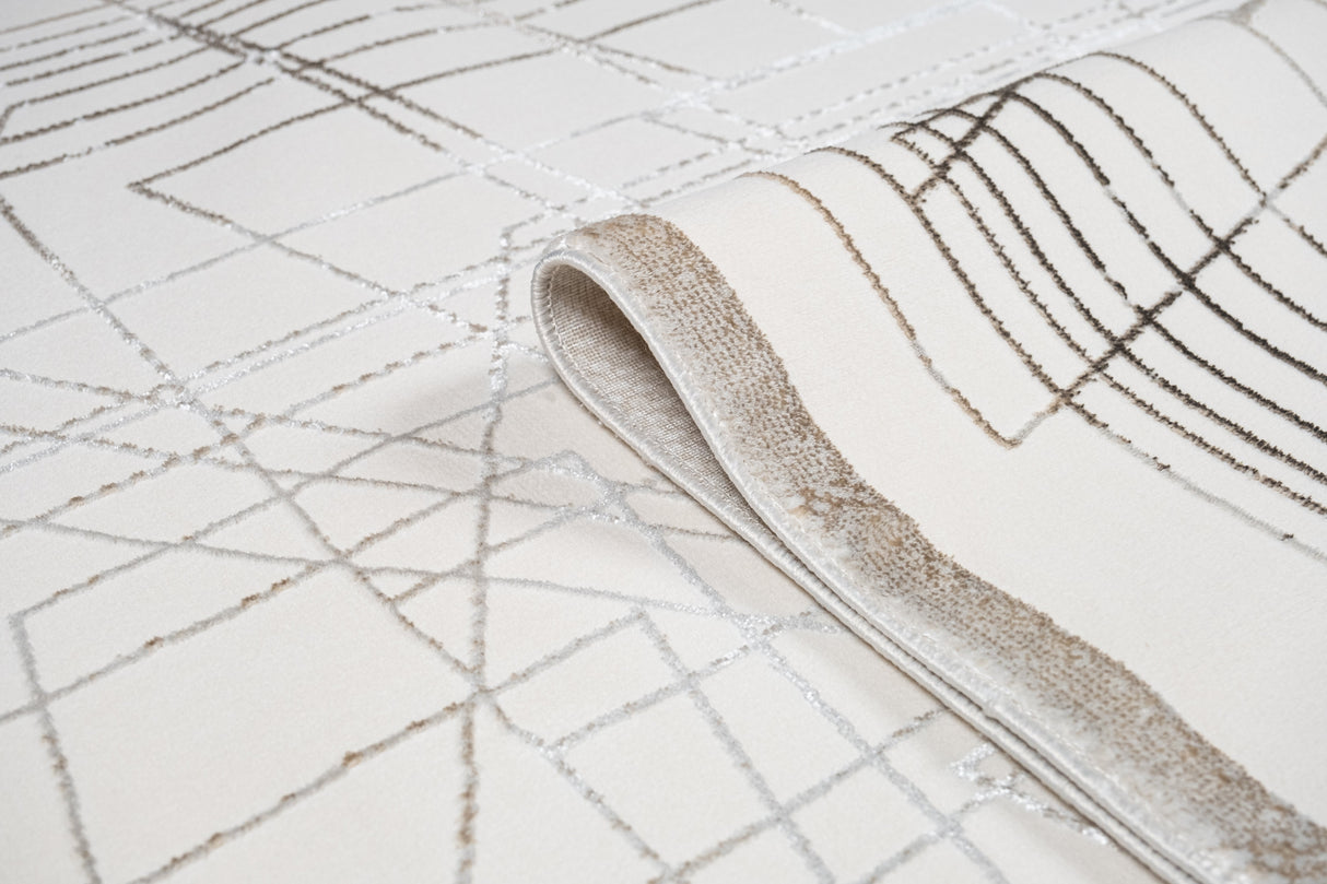 Jade 51 Polyester Viscose Area Rug - Brown/Cream, Machine Loom, Made In Turkey, 9' 8" X 13' (1 Rug)
