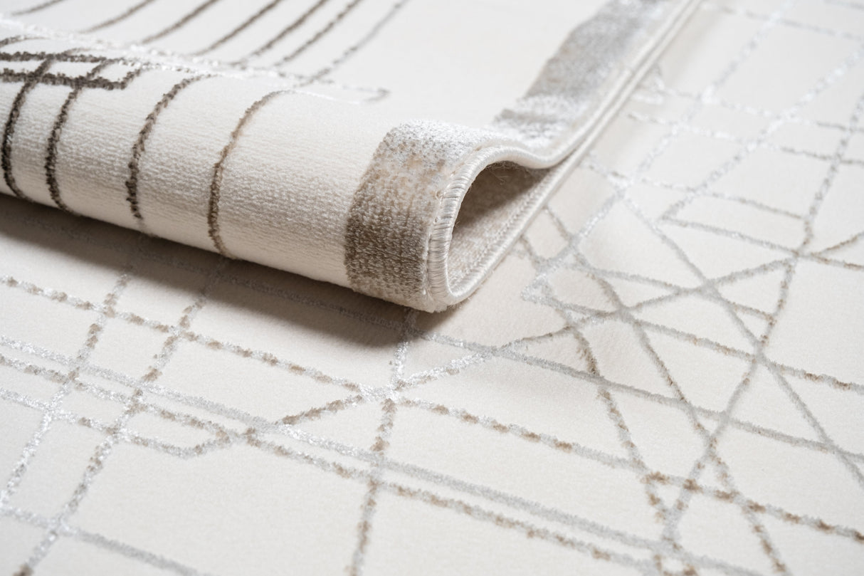 Jade 51 Polyester Viscose Area Rug - Brown/Cream, Machine Loom, Made In Turkey, 9' 8" X 13' (1 Rug)