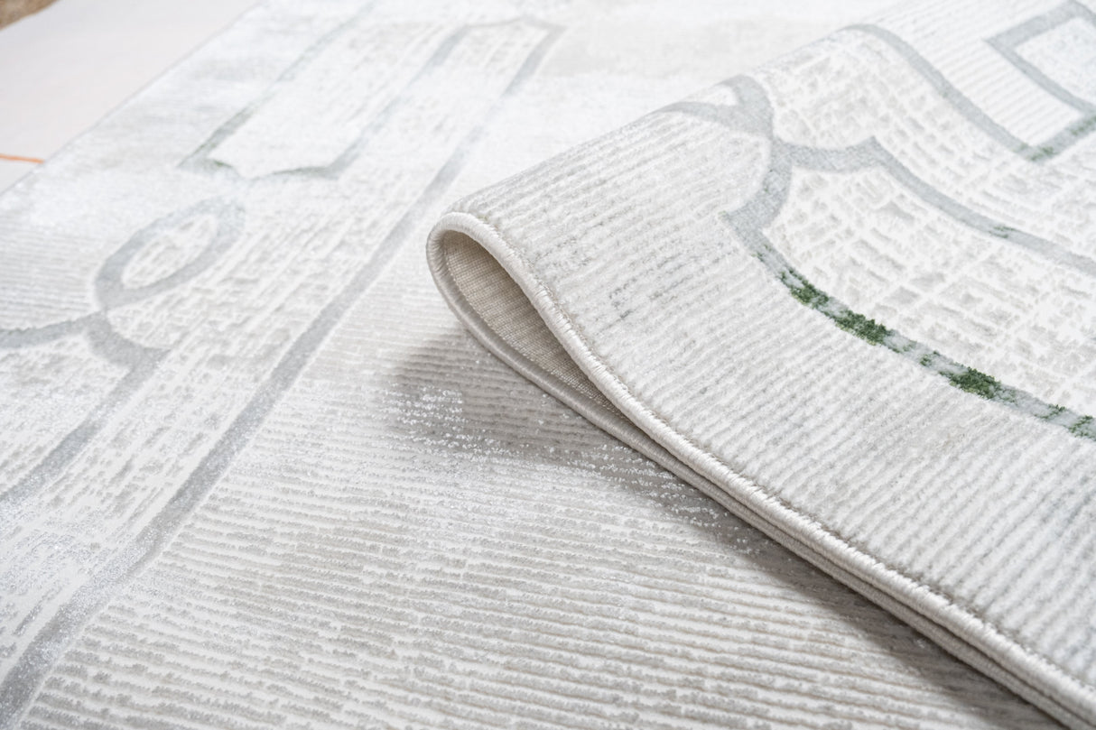 Jade 52 Polyester Shiny Viscose Area Rug - Green/Cream, Machine Loom, Made In Turkey (9' 8" X 13')