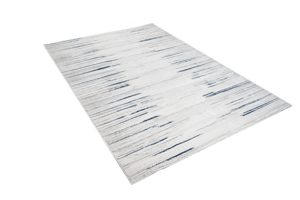 Jade 53 Blue/Cream Polyester Viscose Area Rug - Blue/Cream, Machine Loom, Made In Turkey (1 Piece)