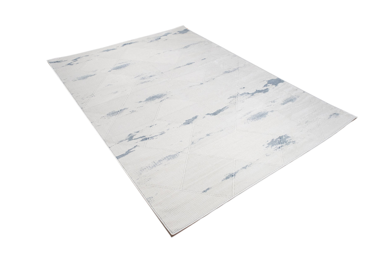 Jade 55 Area Rug - Blue/Cream, 100% Polyester/Shiny Viscose, Machine Loom, Made In Turkey (9' 8" X 13')