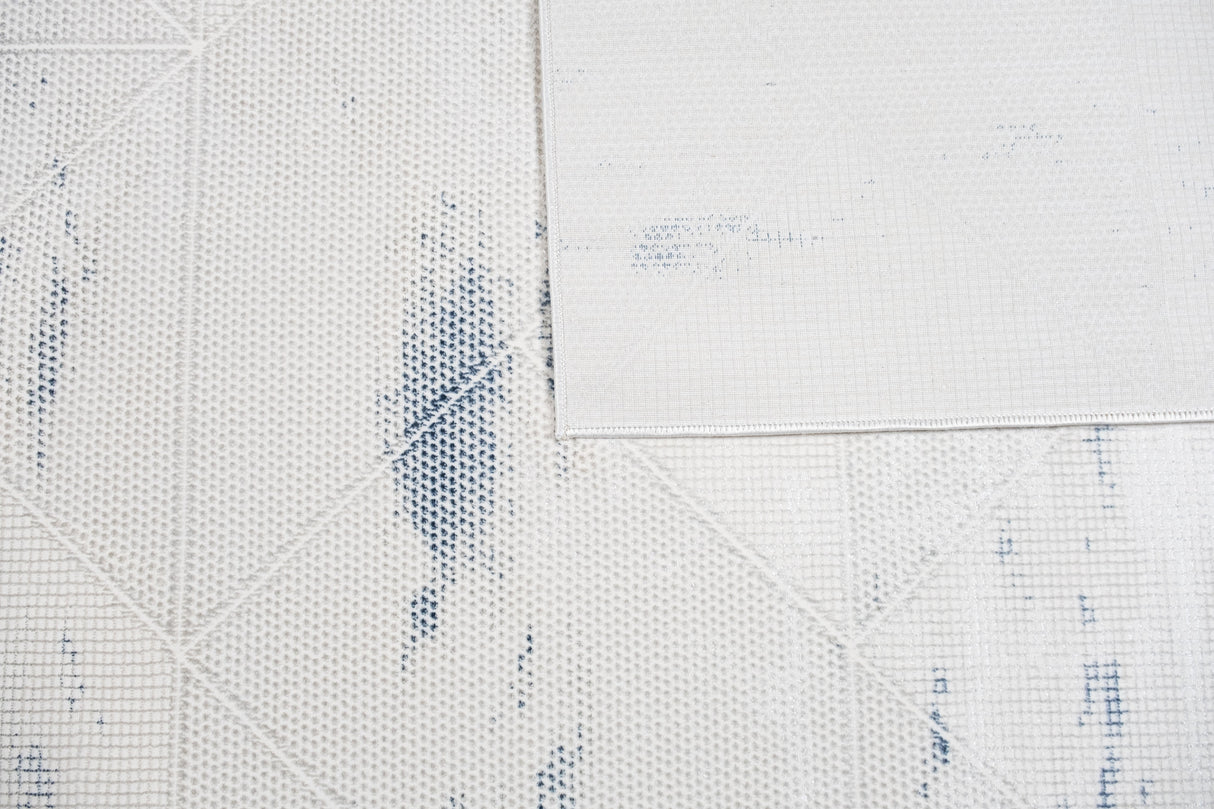 Jade 55 Area Rug - Blue/Cream, 100% Polyester/Shiny Viscose, Machine Loom, Made In Turkey (9' 8" X 13')