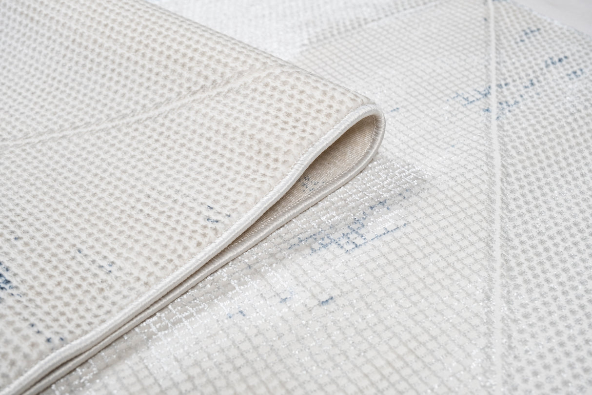 Jade 55 Area Rug - Blue/Cream, 100% Polyester/Shiny Viscose, Machine Loom, Made In Turkey (9' 8" X 13')