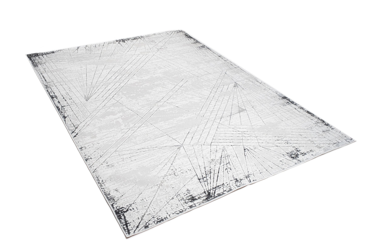 Jade 56 Area Rug - Dark Grey/Cream, 100% Polyester/Shiny Viscose, Machine Loom, Made In Turkey (9' 8" X 13')