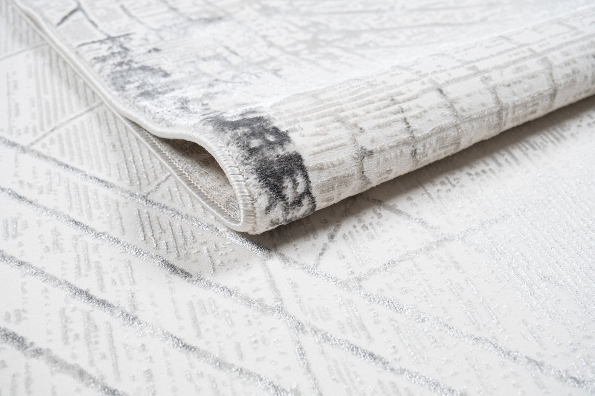 Jade 56 Area Rug - Dark Grey/Cream, 100% Polyester/Shiny Viscose, Machine Loom, Made In Turkey (9' 8" X 13')