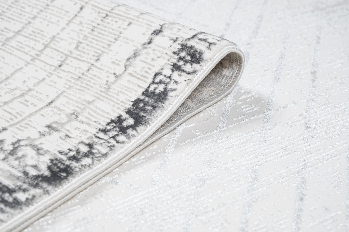 Jade 56 Area Rug - Dark Grey/Cream, 100% Polyester/Shiny Viscose, Machine Loom, Made In Turkey (9' 8" X 13')
