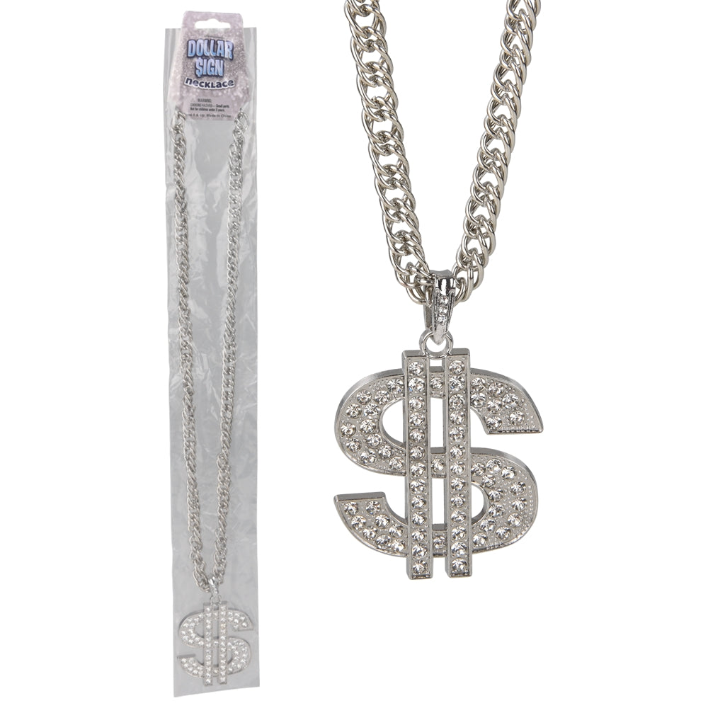 Dollar Sign Necklace Silver 30" (1 DZ)