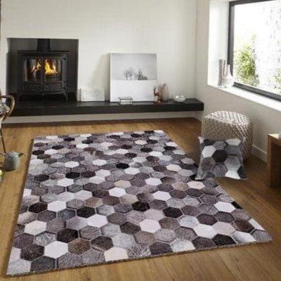 Vegan Geometric Gray Black Faux Hide Area Rug/Carpet