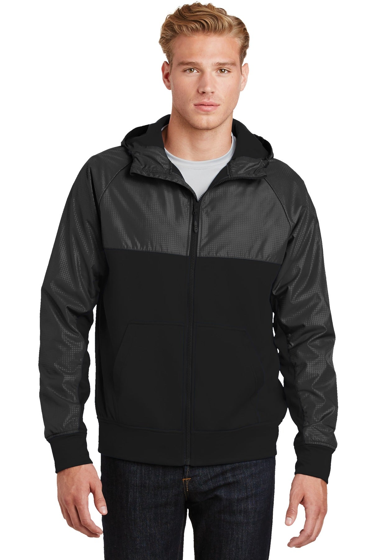 Sport-Tek® Embossed Hybrid Full-Zip Hooded Jacket.