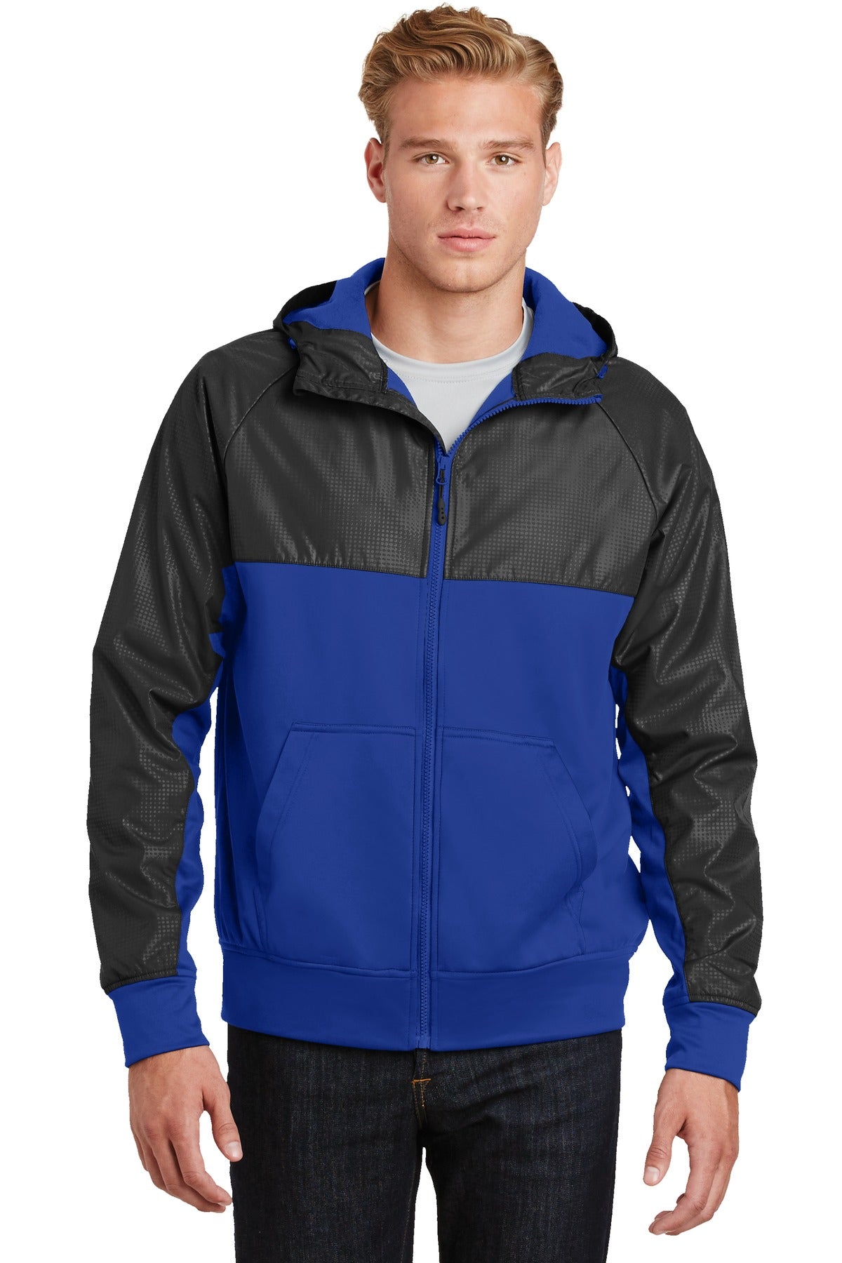 Sport-Tek® Embossed Hybrid Full-Zip Hooded Jacket.