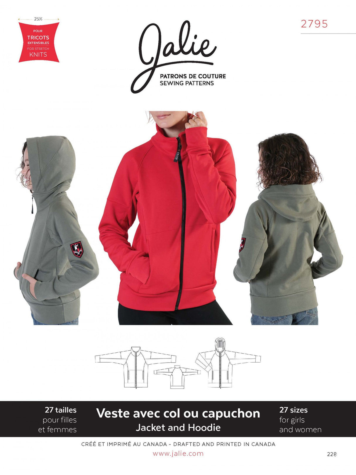 Sewing Pattern Zip Front Jacket and Hoodie by Jalie