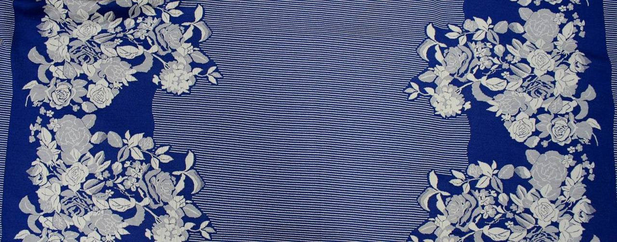 Jacquard Royal/Off White 1D531 Jacquard Fabric - Floral Pattern, Royal/Off White, 52/54" Width (1 Yard)
