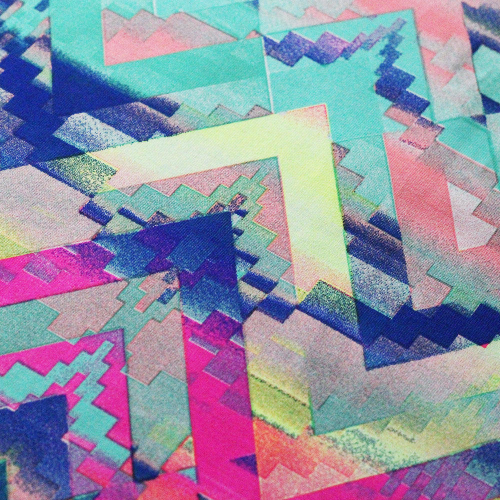 Framework Nylon Spandex Fabric - Jade And Pink Multicolor Chevron Zigzag, 58/60" Width (1 Yard)