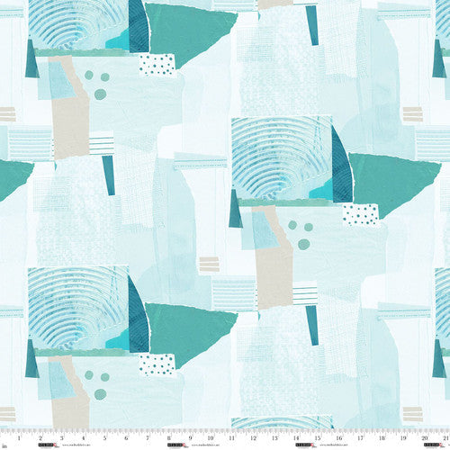 Cotton Print Jade Minimalist Collage Fabric 44/45"