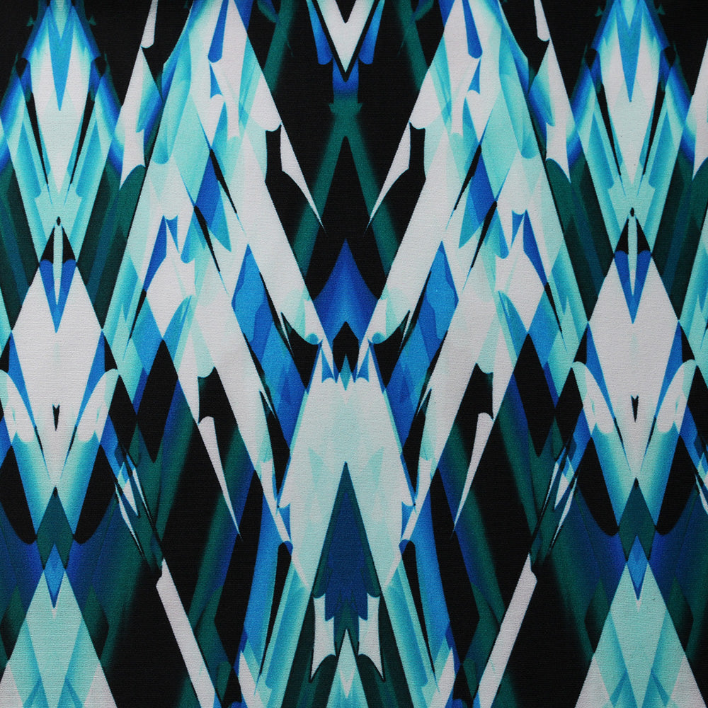 Perplexed Polyester Spandex Tricot Fabric - Multicolor Ikat Diamond Geometric, 58/60" Width (1 Yard)