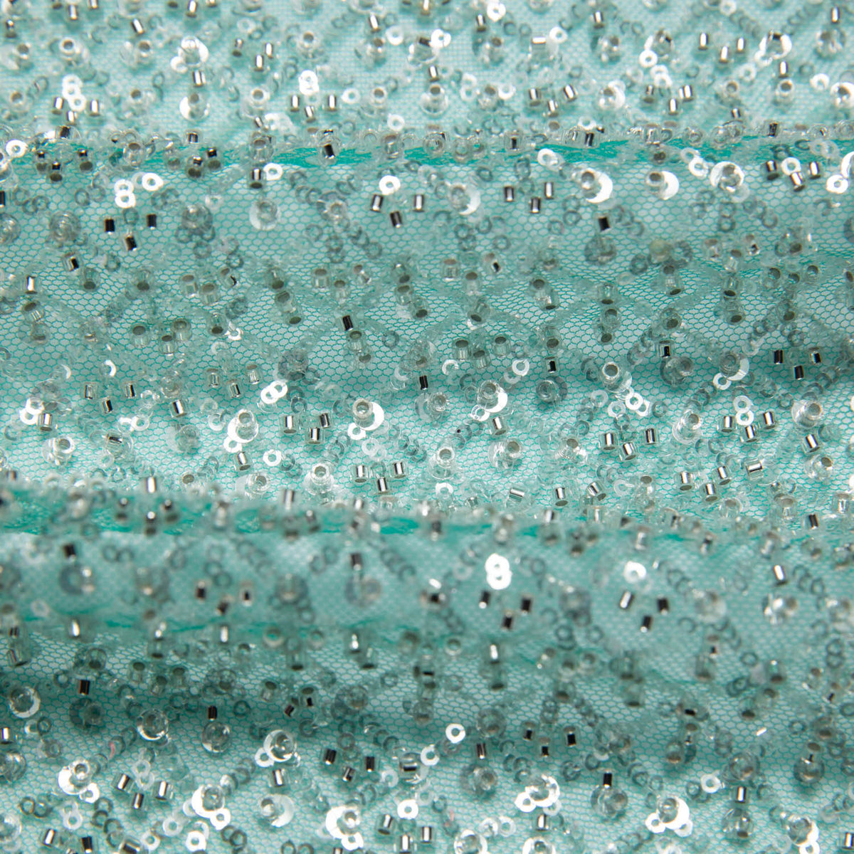 1 Yard Embroidered Tulle Lace Fabric with Sequins, 52" Wide