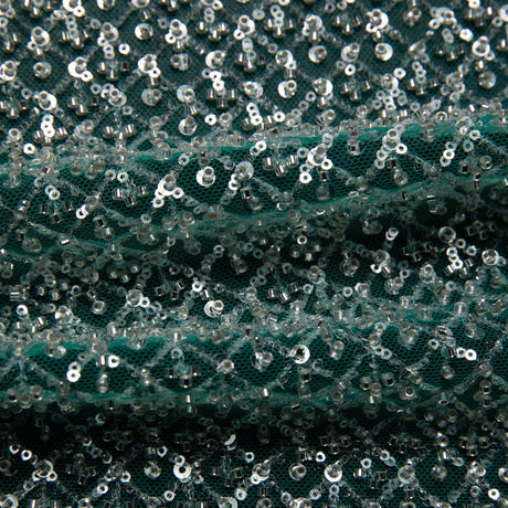 1 Yard Embroidered Tulle Lace Fabric with Sequins, 52" Wide