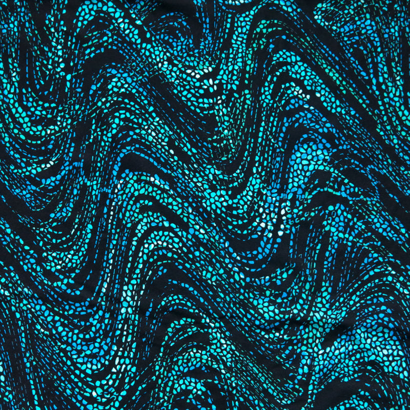 Athletic Swimsuit Knit Fabric Jaguar Pebble Waves Blue/Green