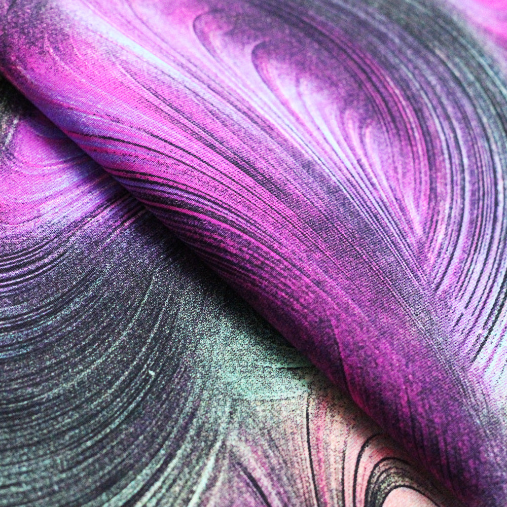 Gravity Nylon Spandex Fabric - Earth, Jewel, Sky Modern Wave Print, 58 To 60" Width (1 Yard)