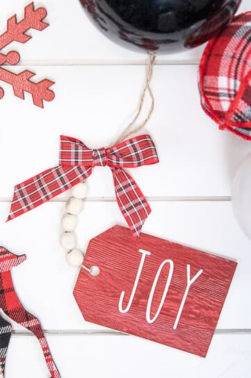9” MDF “Joy” Tag with Bow Ornament