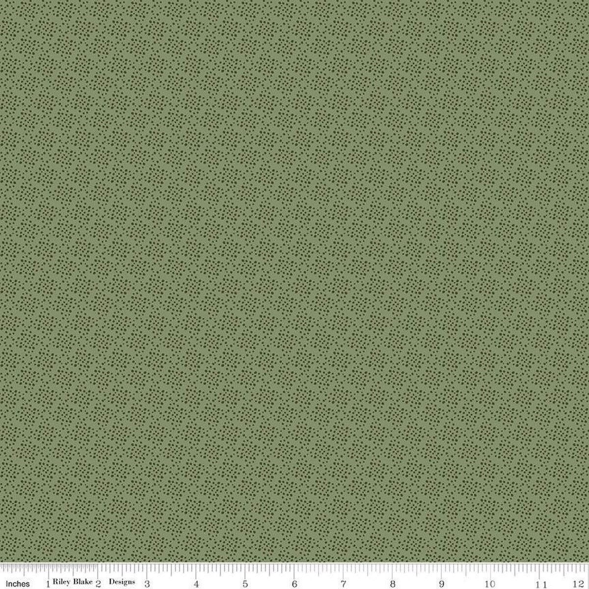 Cotton Print Juju's Petals Dots Green Fabric 43/44"