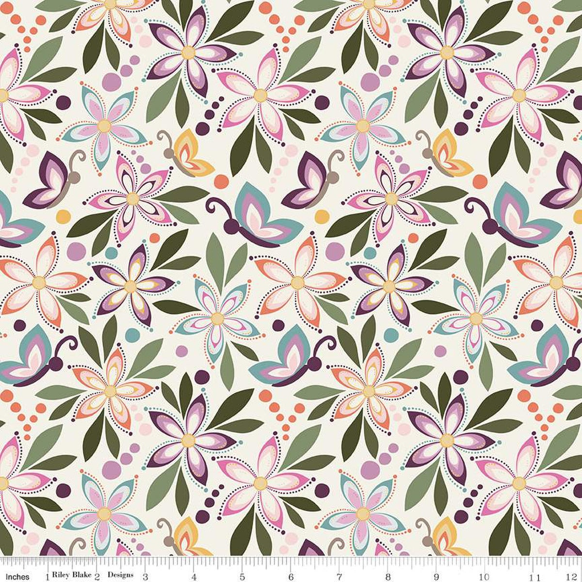 Cotton Quilting Fabric Juju's Petals Main Cream 43/44