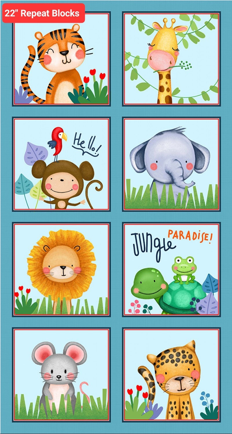 Fabric Jungle Paradise Jungle Animal Panel Michael Miller