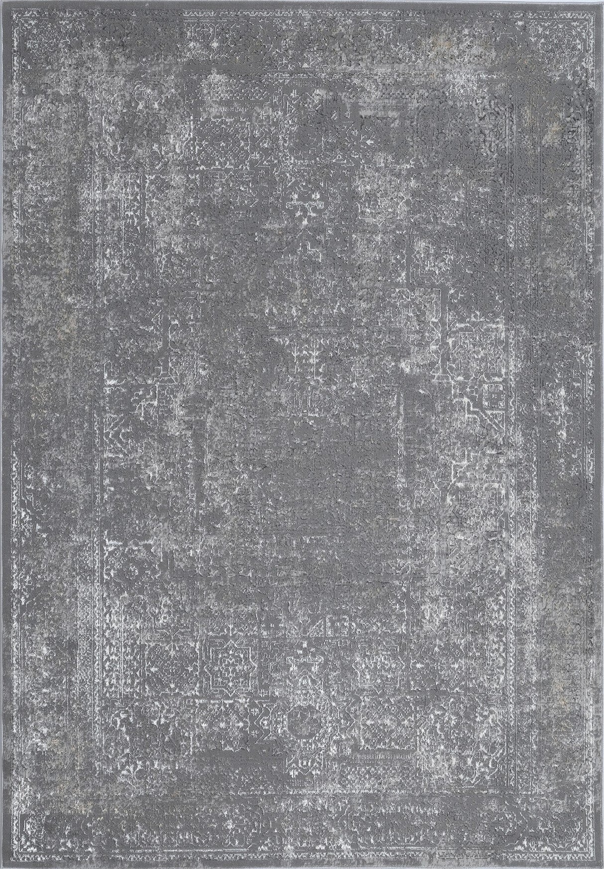 KAI 205 Polyester Fabric - Charcoal Grey High-Low Rug, Elegant Silver Oriental Design, Bronze Touches (3 Sizes)