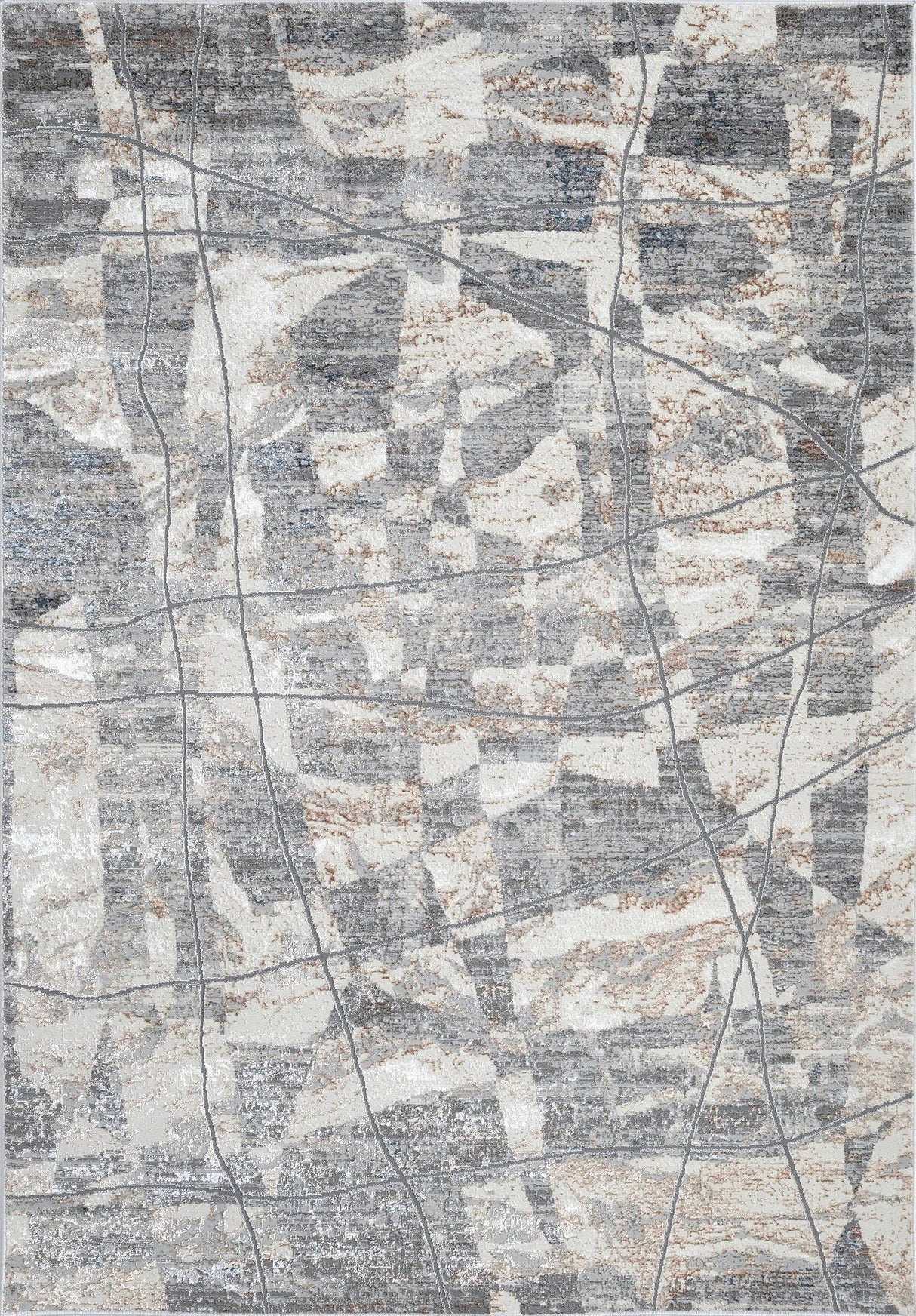 KAI 206 Polyester Fabric - Charcoal Abstract High-Low Texture, Cream And Bronze Accents (1 Rug Collection)