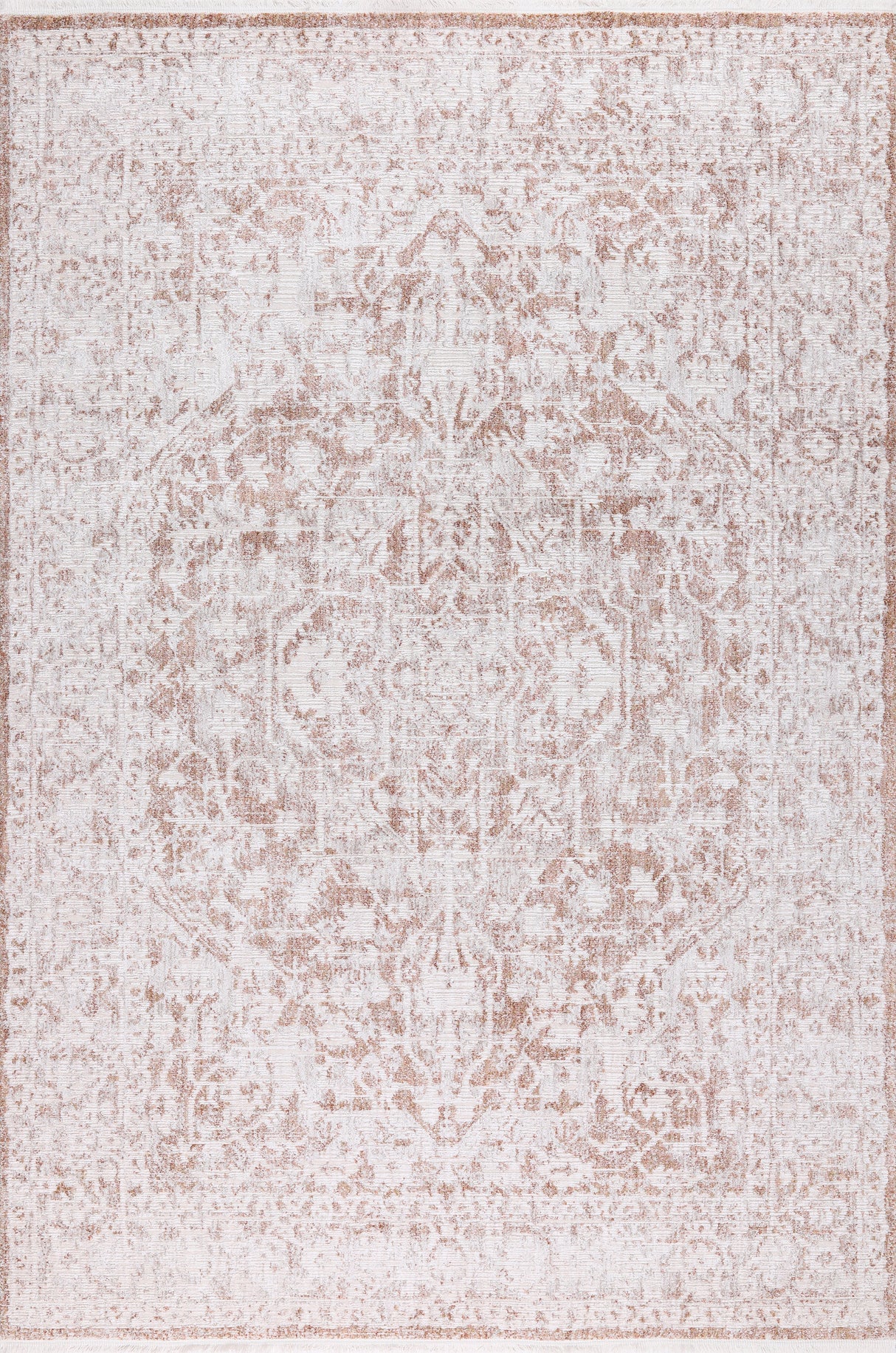 KAI 300 Polyester Rug - Cream Base, Textured Brick-Toned Oriental Motif, Grey Highlights, 5' 3" X 7' 4", 7' 9" X 10' 9", 10' X 13' (1 Unit)