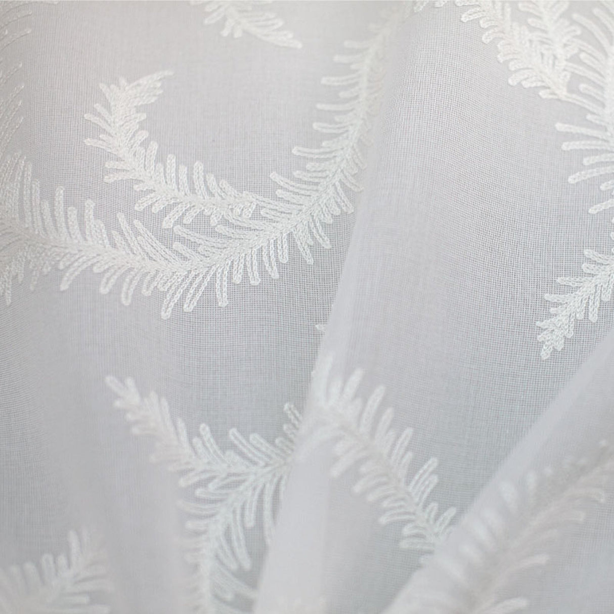 Karen Embroidered Floral Sheer Polyester Fabric - Beige, Ivory, White, Flax, 110" Width (1 Yard)