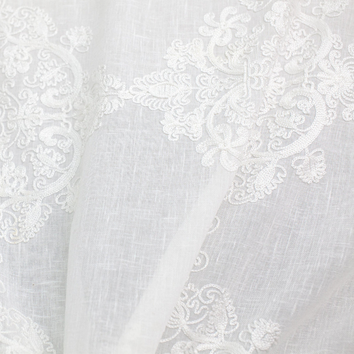Kendall Fabric Polyester Sheer Fabric - Damask Embroidered, 110" Width (1 Yard)