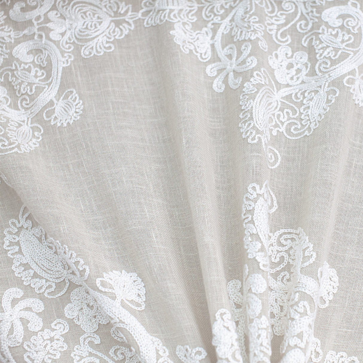 Kendall Fabric Polyester Sheer Fabric - Damask Embroidered, 110" Width (1 Yard)