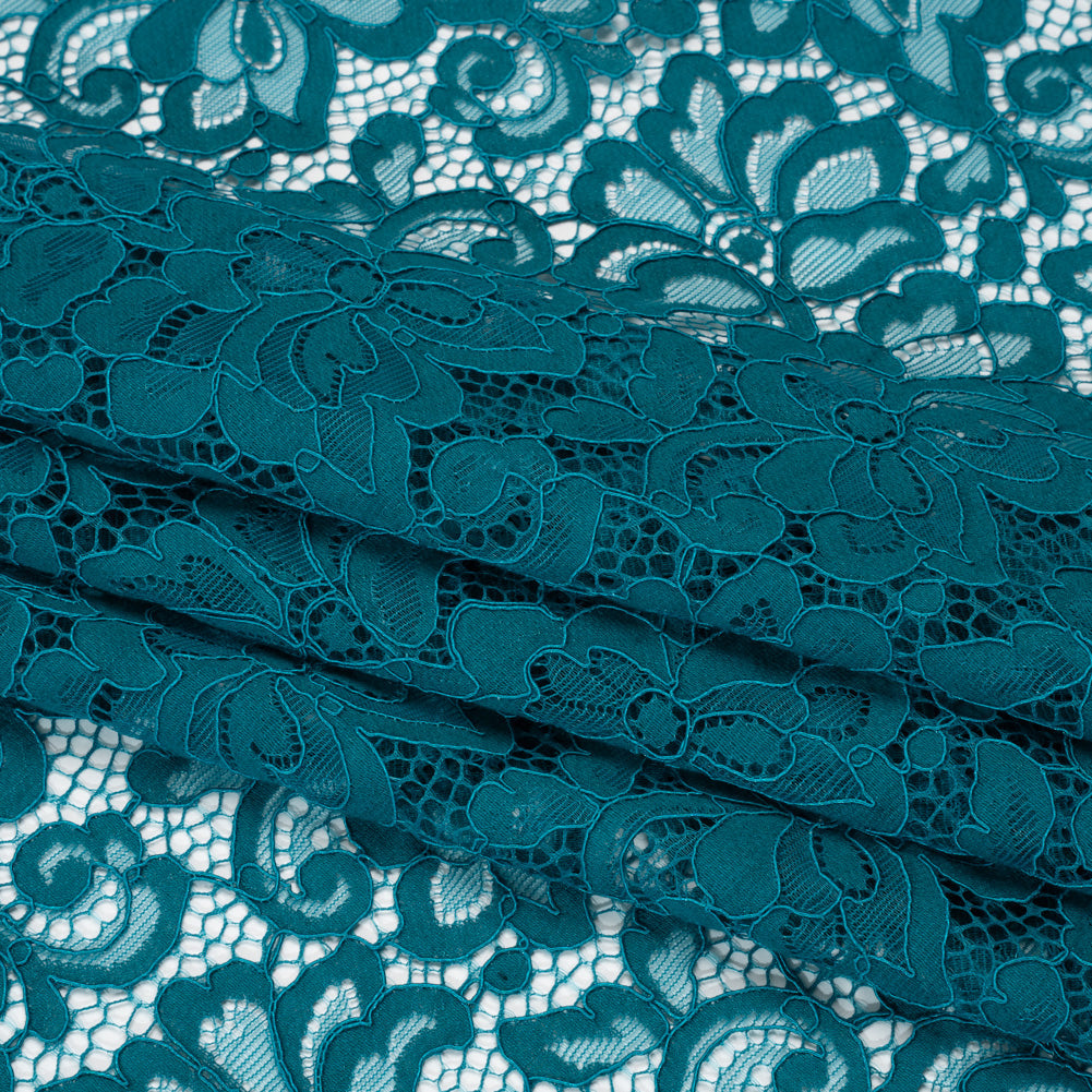 Corded Lace Panel with Petal Scalloped And Fringed Edges - Spice Blue Floral
