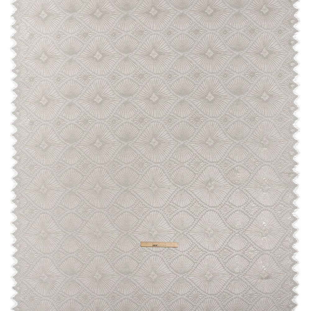 Metallic Raschel Lace Panel with Finished Edges - Sandstone Gray and Silver Sun Ray Ogees