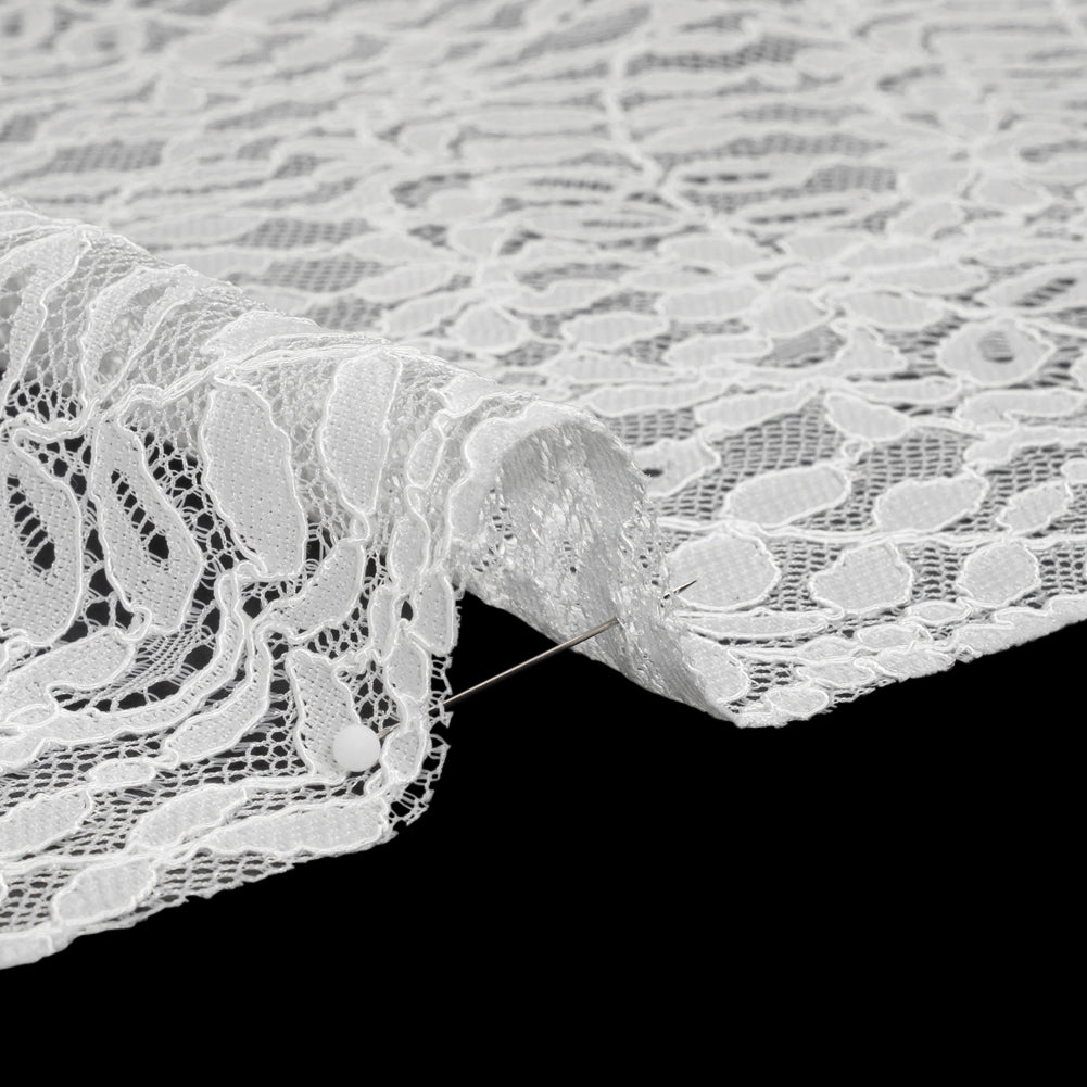 Corded Lace Panel with Finished Edges - Ivory Flowers and Leafy Vines