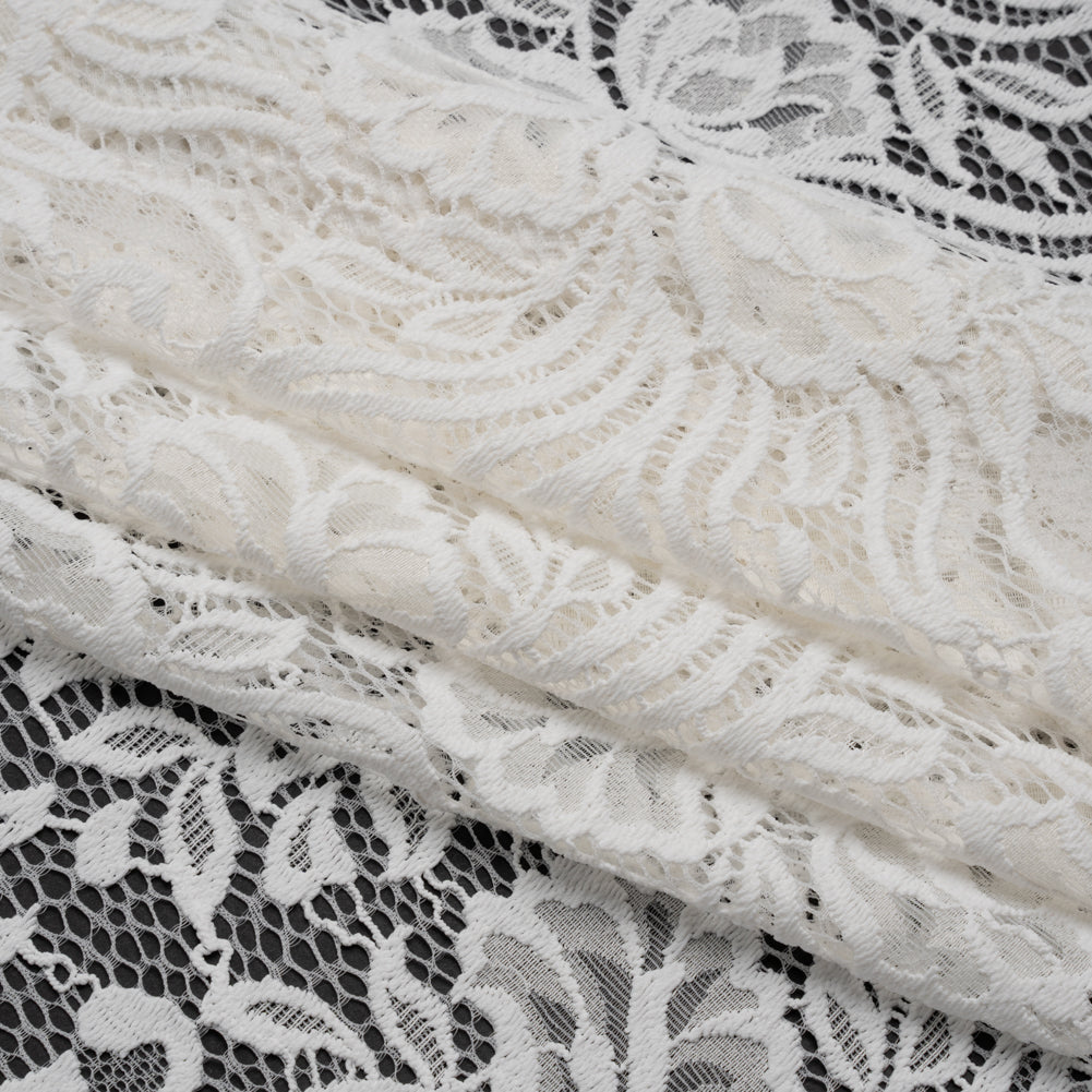 Re-Embroidered Stretch Lace with Finished Edges - Ivory Blossom Trios and Leaves - Tatiana Collection