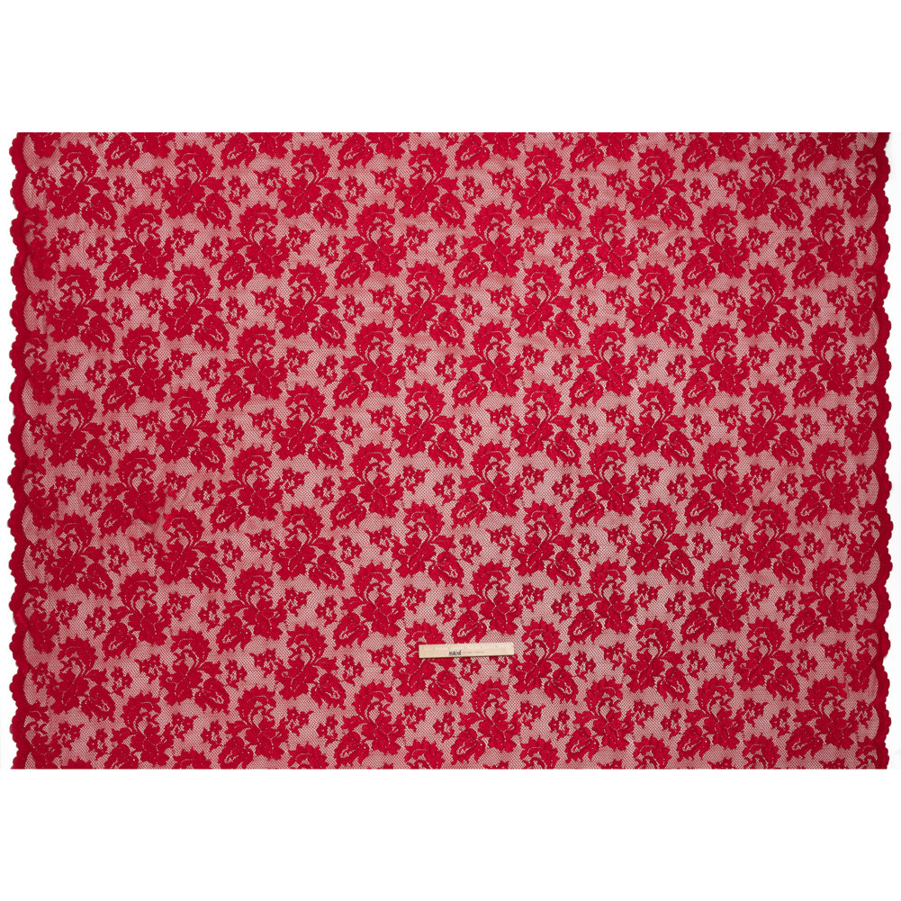Stretch Raschel Lace with Finished Edges - Valentino Red Ornate Floral