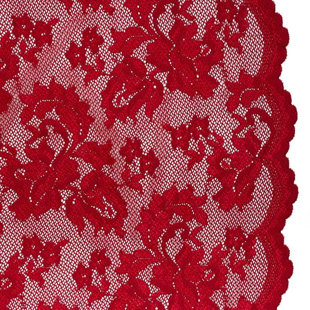 Stretch Raschel Lace with Finished Edges - Valentino Red Ornate Floral