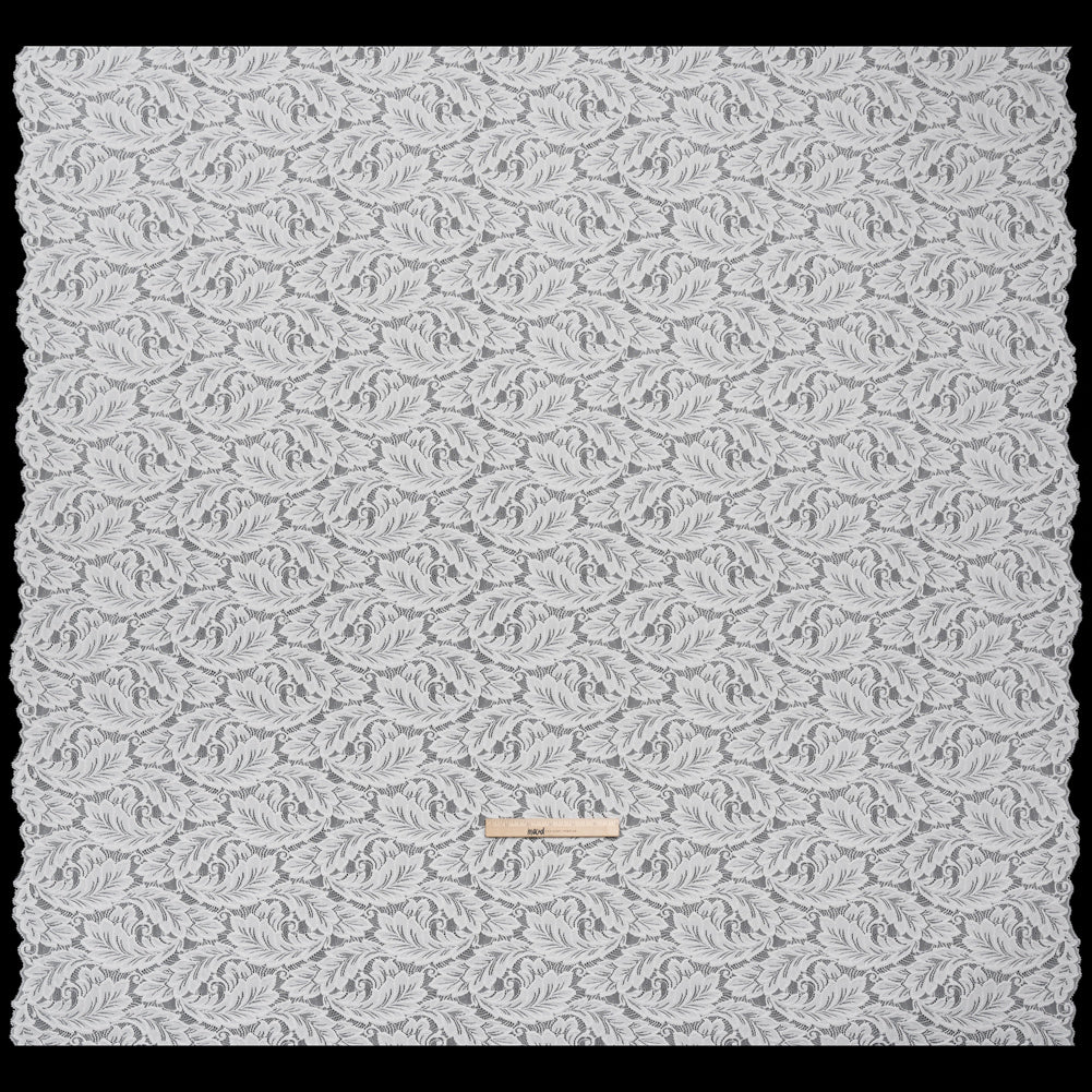Stretch Re-Embroidered Lace with Finished Edges - Ivory Waving Leaves