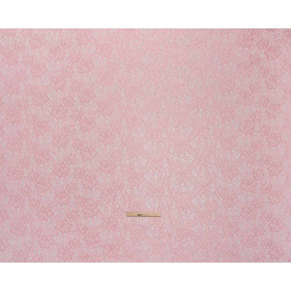 Stretch Corded Raschel Lace with All-Over Glitter - Pink on Pink Floral