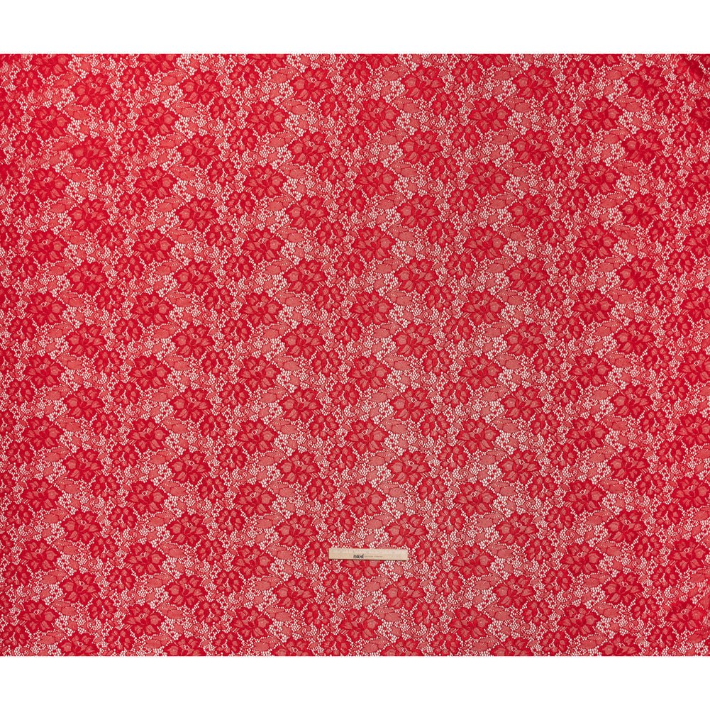 Stretch Corded Raschel Lace with All-Over Glitter - Red on Red Floral